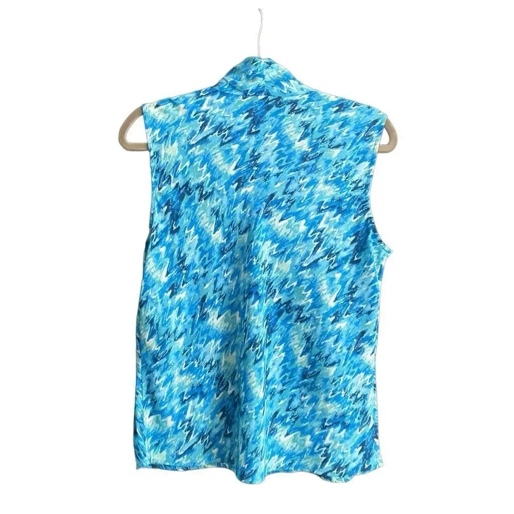 NWOT Bar III Sleeveless Blue Print Blouse with Neck Tie. Size Large. - Picture 4 of 8